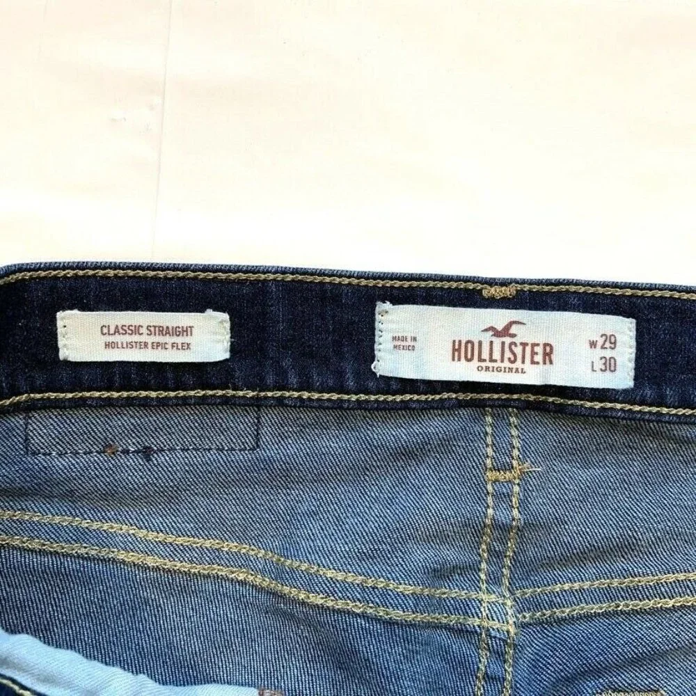 Hollister Epic Flex Classic Straight Jeans Men 29x30 Stretch Dark Blue Denim NEW